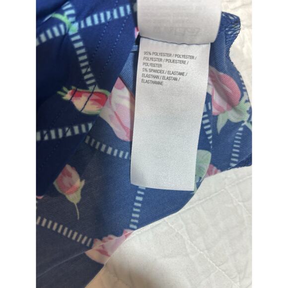 Bob Mackie Liquid Knit Top M Blue Slinky Floral 3/4 Flare Sleeves Resort Modest - Picture 6 of 7